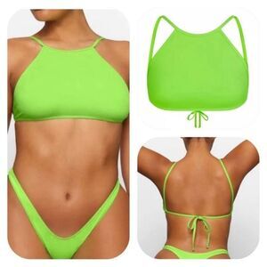 SKIMS High Neck Swim Top - Neon Green XS